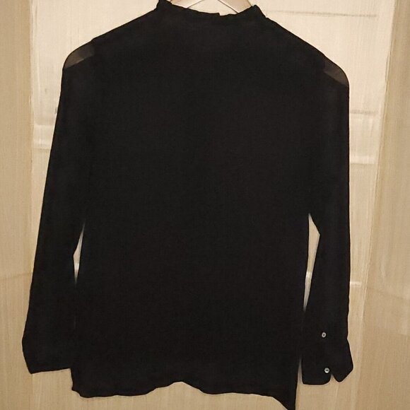 H&M Black Sheer Ruffle Neck Blouse 8 - Picture 2 of 7